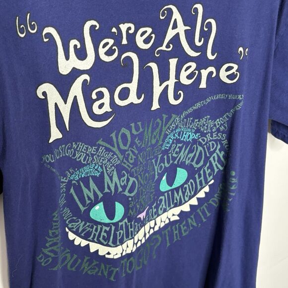 Cheshire Cat We're All Mad Here T-Shirt Alice in Wonderland Shirt Unisex Large - Picture 2 of 6